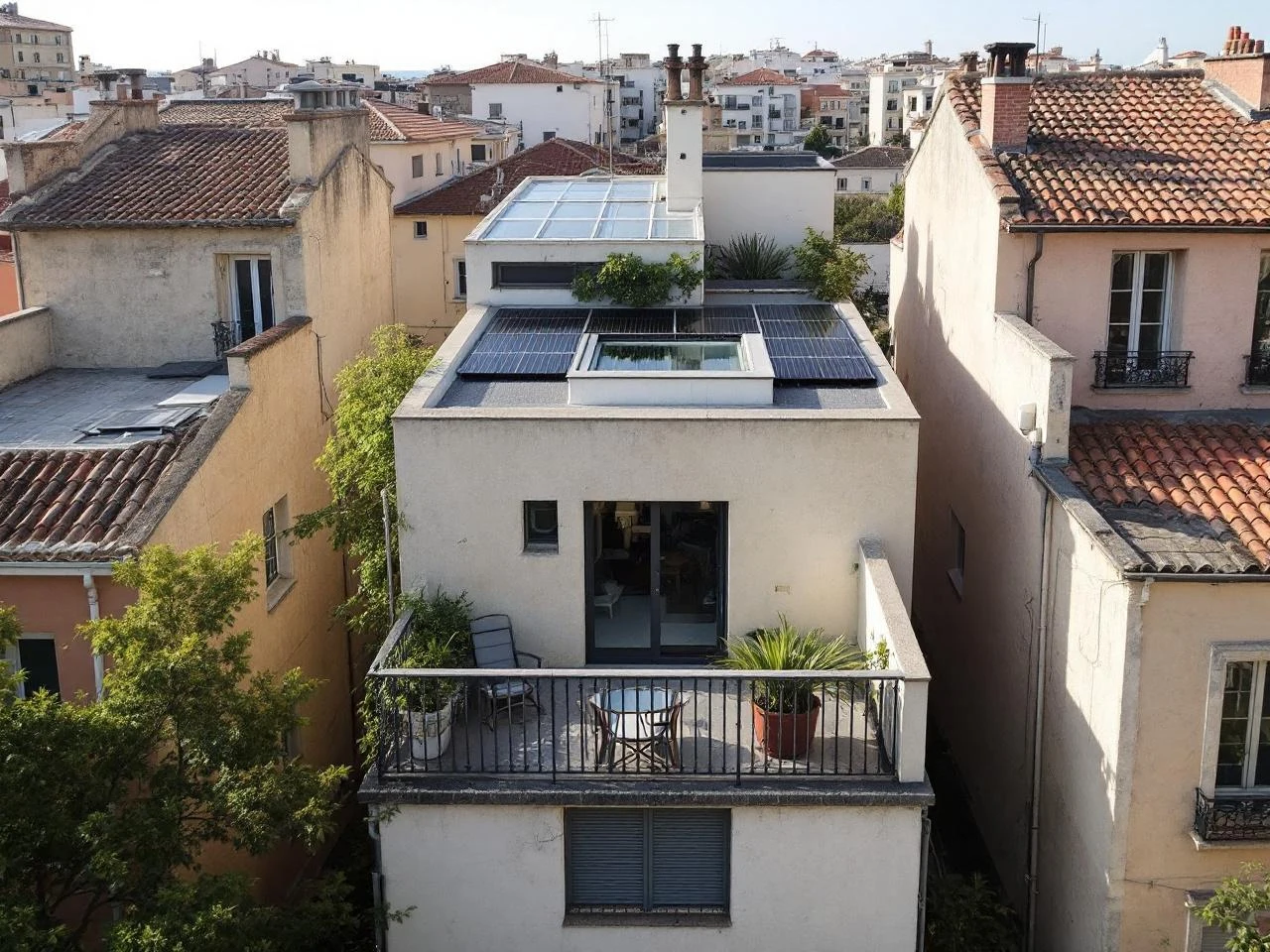 Maison de ville à Marseille avec panneaux solaires intégrés