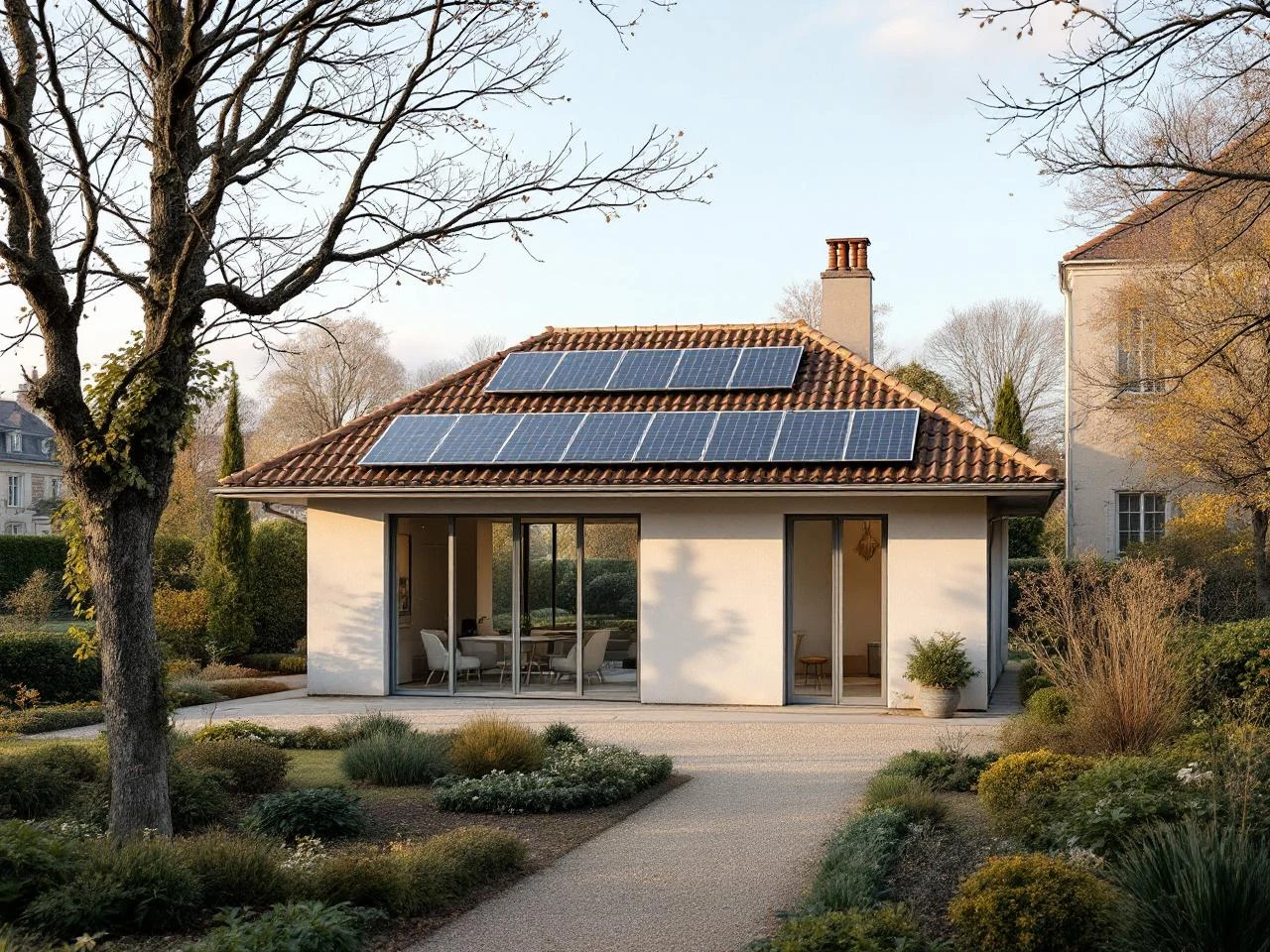 Pavillon moderne francilien avec panneaux solaires