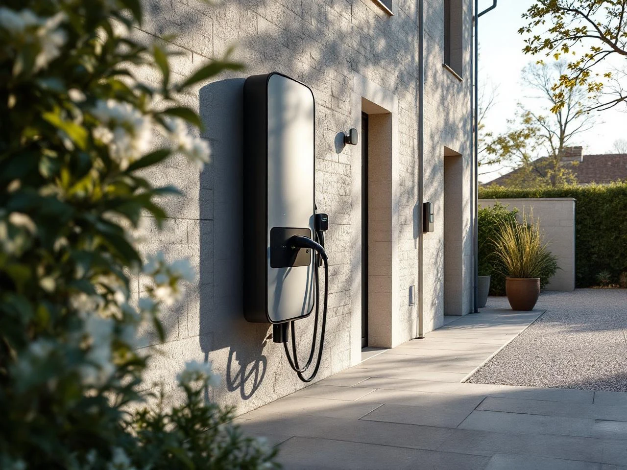 Wallbox dans une cour de maison bordelaise en pierre