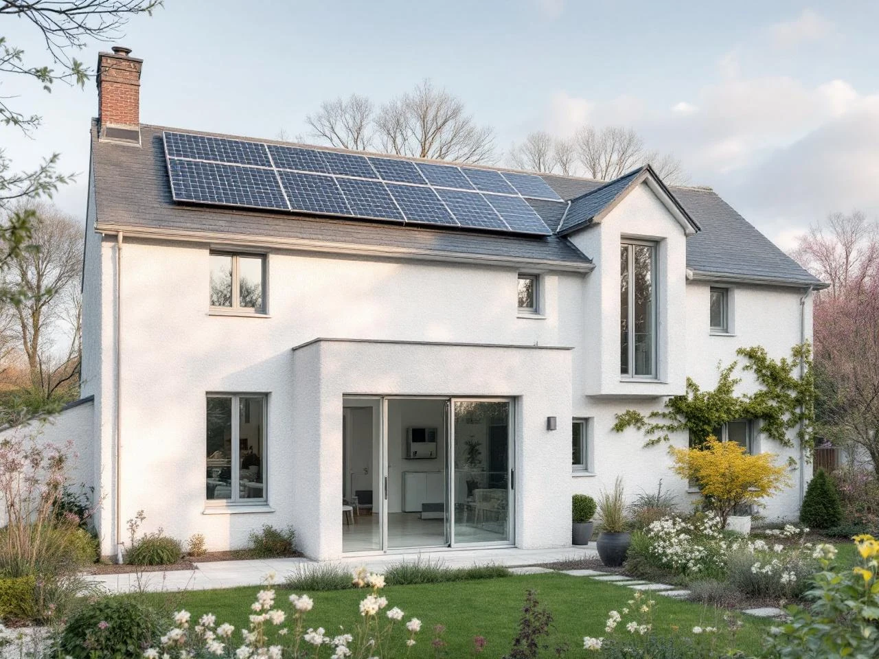 Maison Loire en tuffeau avec solaire et PAC visibles
