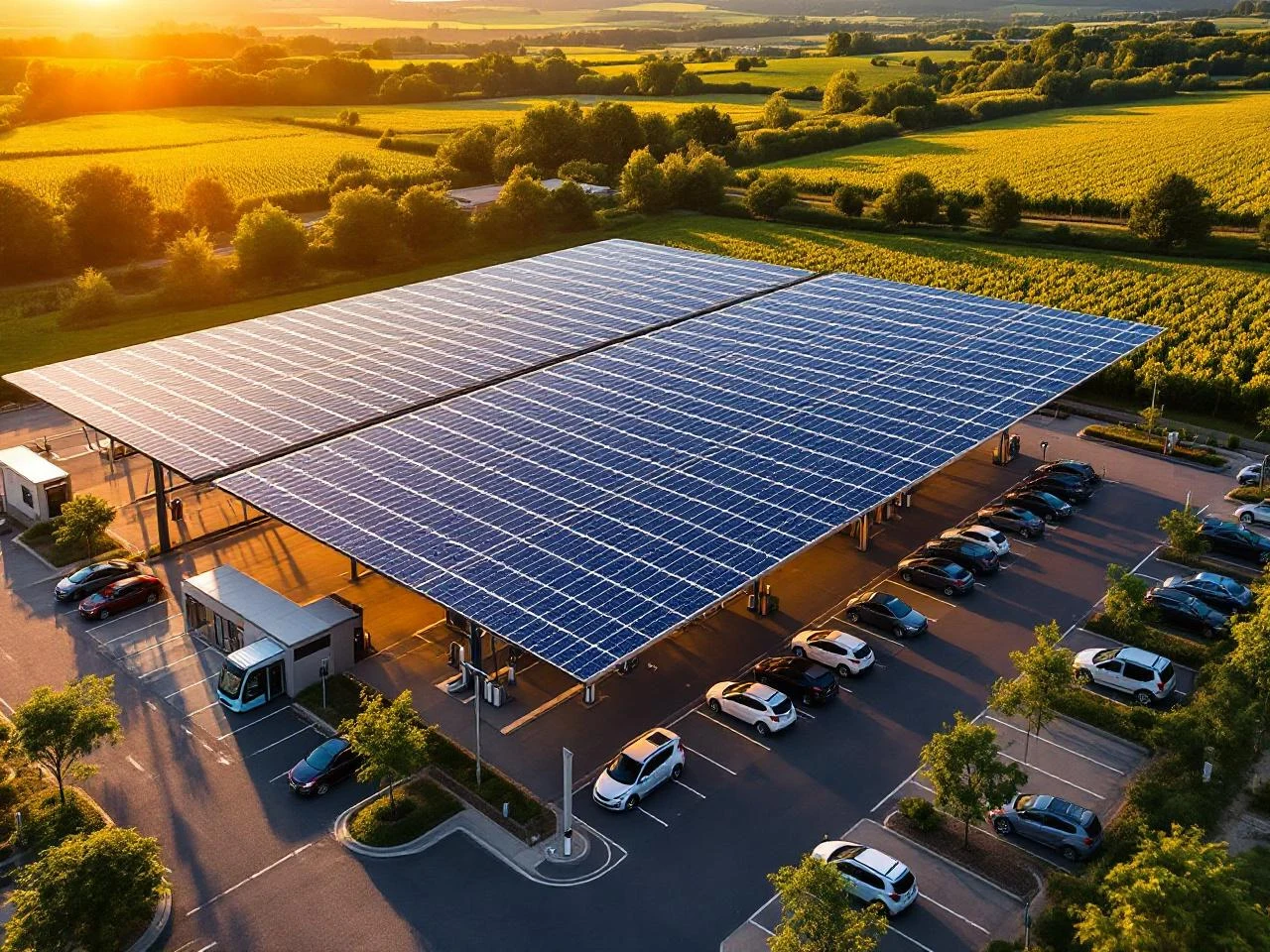 Ombrière solaire couvrant un parking entreprise bordelais